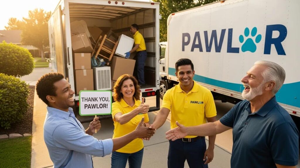 Satisfied clients with Pawlor junk removal team showcasing positive experiences
