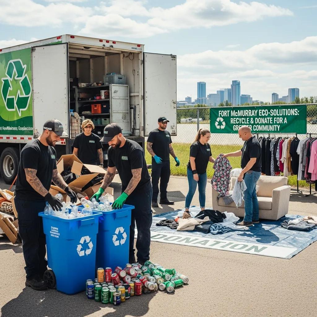 Junk removal team sorting for recycling in Fort McMurray, promoting eco-friendly waste disposal practices.