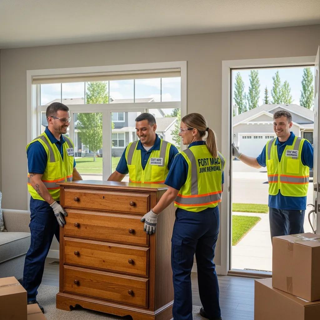 Team of junk removal professionals working in Fort McMurray, depicting reliability and efficiency